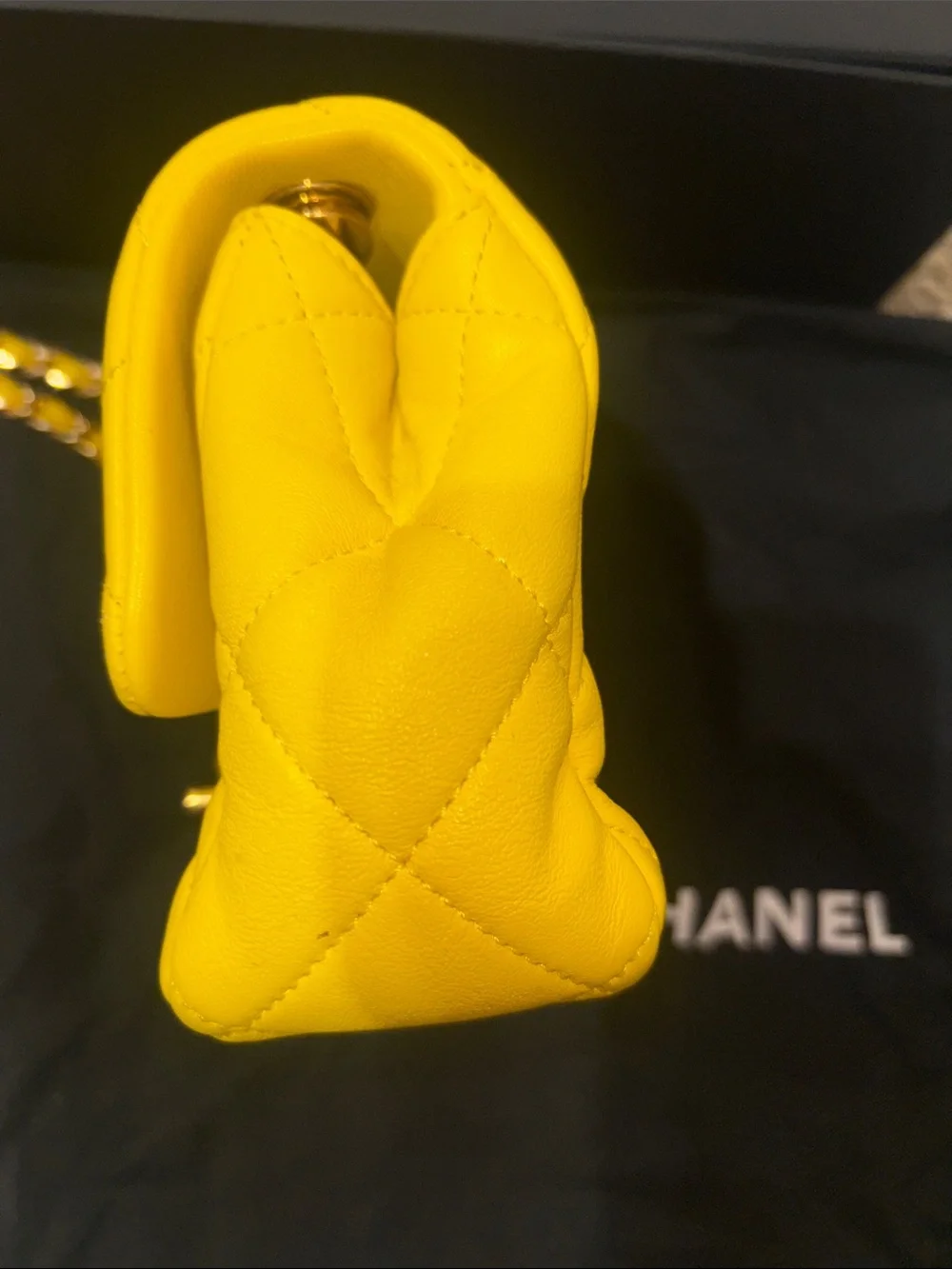 CHANEL Yellow Quilted Lambskin Mini Shoulder Bag with Gold Hardware